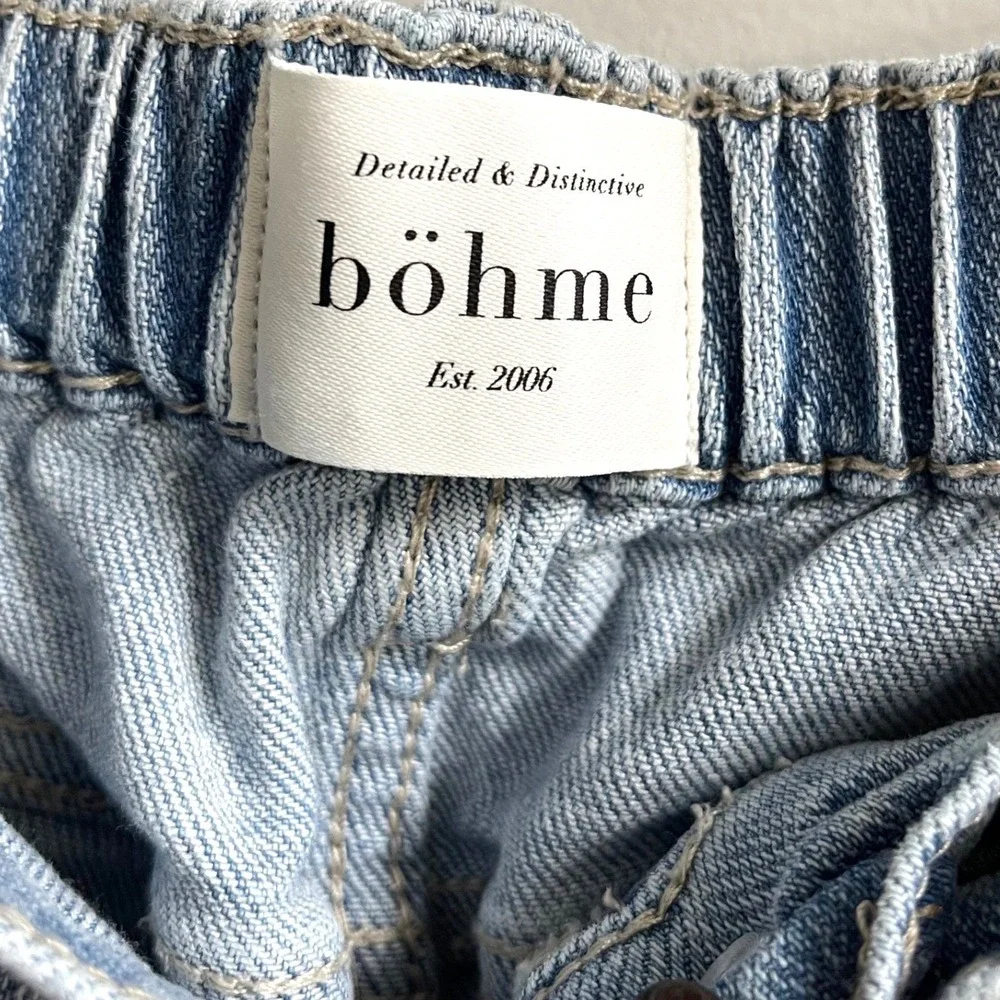 Bohme Wide Leg Jeans Womens‎ 30 Light Wash Pinstripe Patch Utility FL2112HR-BH